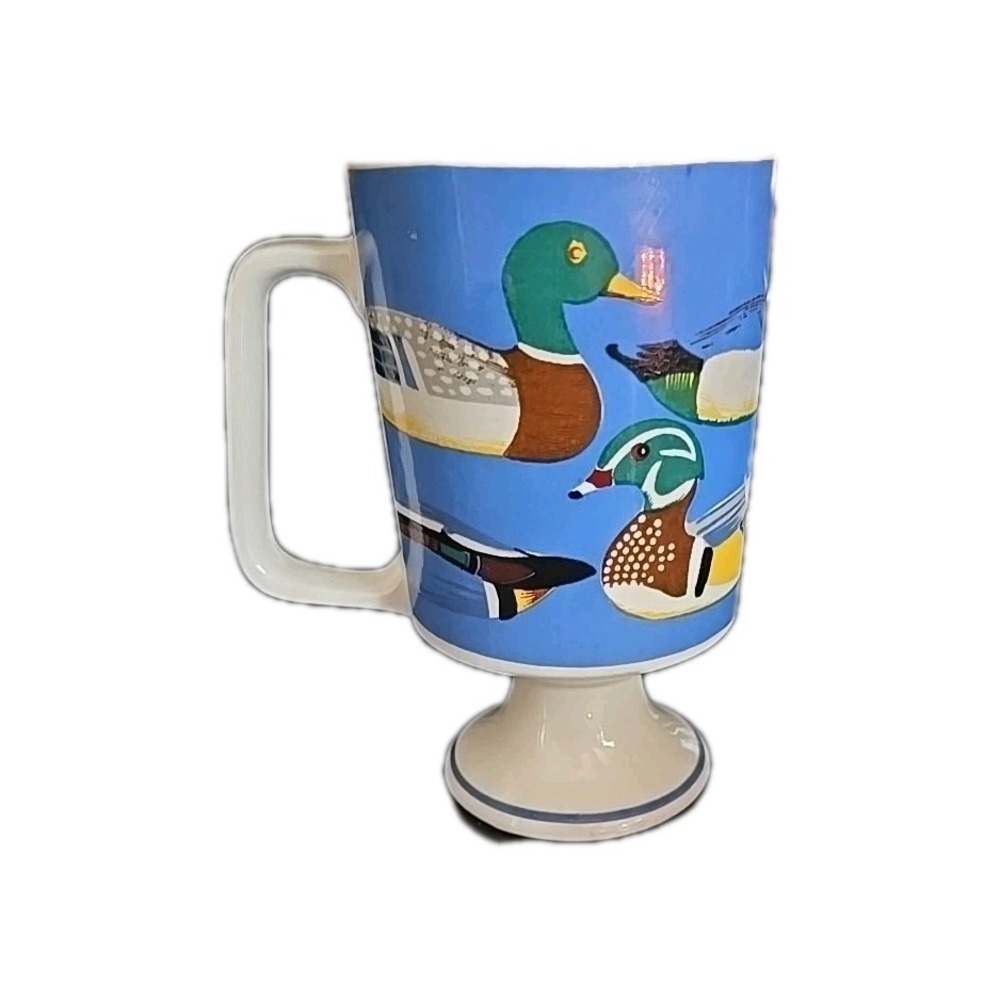 Vintage Inarco Japan Pedestal Coffee Mug DUCKS Mallard Wood Duck E-4341 Art Deco